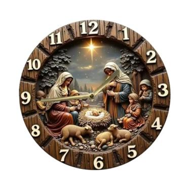 Imagem de WeiLaiKeQi Relógio de parede Presépio em madeira com numerais arábicos, representando o nascimento de Jesus, ideal para sala de jantar, 20cm