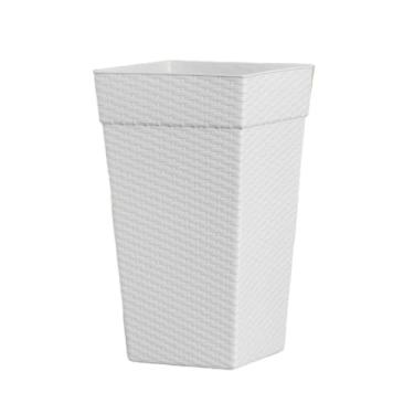 Imagem de Vaso De Planta Quadrado Coluna Rattan Grande P/Flores Plantas Pomar Jardim Sacada Jardinagem(Branco,10 Litros)