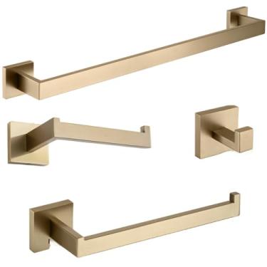 Imagem de Conjunto de ferragens de banheiro, acessórios de banheiro, gancho de roupão preto, toalheiro, barra, prateleira, suporte de papel de tecido, suporte de escova de dentes, conjunto, dourado