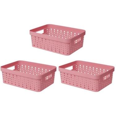 Imagem de Kit 3 Cesto Organizador s/Tampa Trama Rattan 11L Multiuso Plástico - U