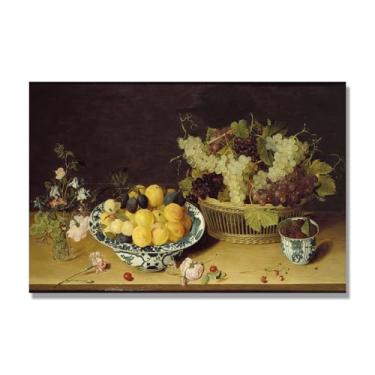 Imagem de NHLDZYH Arte em tela vintage de frutas mortas, pintura clássica de cozinha country, decoração de parede de casa de fazenda quente para sala de jantar e cozinha. C17. 70 x 105 cm - 27,6 x 41,4 pol