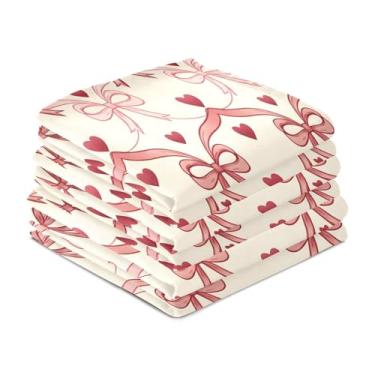 Imagem de Wassud Ribbon Bow Hearts Toalhas de prato de cozinha pacote com 6 panos de prato macios com laço para pendurar toalha de mão super absorvente de secagem rápida toalhas de chá de mesa decorativas 71 x