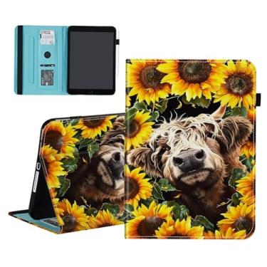 Imagem de smauncucn Capa para Samsung Galaxy Tab A11 8,7 polegadas 2025/A9 8,7 polegadas 2023, carteira de couro PU, suporte multi-ângulo com despertar/hibernar automaticamente, vaca highland girassol