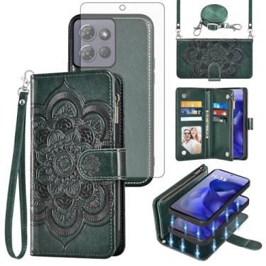 Imagem de Asuwish Capa de celular para Motorola Moto G Power 5G 2025/G Play 2025 com zíper carteira celular com protetor de tela de vidro temperado alça transversal porta-cartões flores XT2515-1 mulheres homens