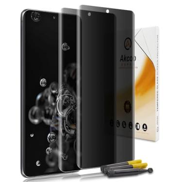 Imagem de Akcoo Película protetora de tela para Galaxy S20 Ultra Privacy - pacote com 2, vidro temperado UV LOCA, filtro de privacidade de 28°, sem desbloqueio de impressão digital (por design), 9H