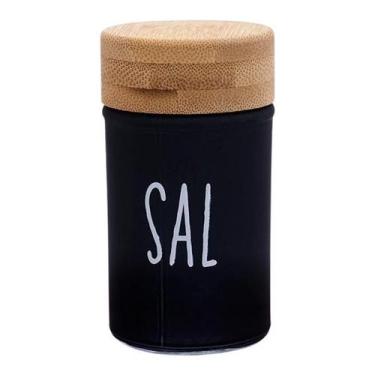 Imagem de Saleiro Doha Preto 90ml Em Vidro e Bambu Design Minimalista - Casa Her