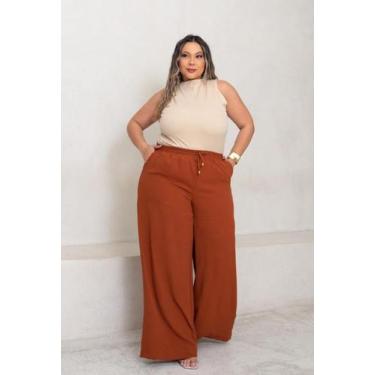 Imagem de Calça Pantalona Feminina Plus Size C Forro Elastico Cintura - Massamba