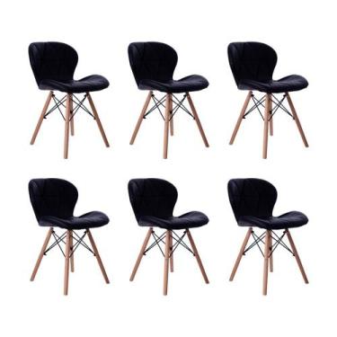 Imagem de Kit 06 Cadeiras Estofada Jantar Charles Eames Eiffel Slim Wood Confort