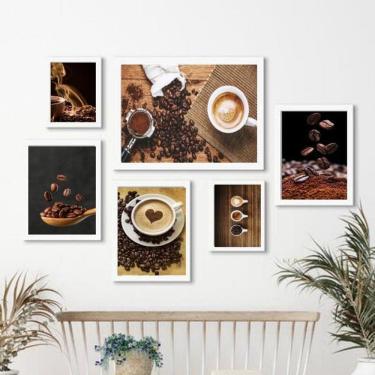 Imagem de Kit 6 Quadros Decorativos Café - Vidro - Moldura Branca