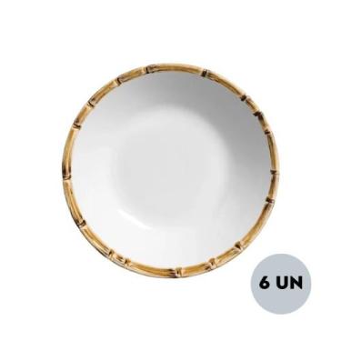 Imagem de Jogo 6 Pratos de Pão Borda de Bambu Cerâmica 14,5cm Scalla