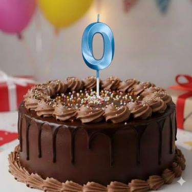 Imagem de Vela De Aniversário Design Número Com 7Cm Silver Festas Azul (Número 0)