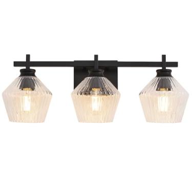 Imagem de HEERTAI Luminárias modernas de banheiro de 55,88 cm, luminária de parede preta com persianas de taça de vinho caneladas, lâmpada de arandela de parede para espelho sala de estar quarto corredor