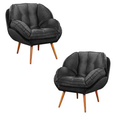 Imagem de Kit 2 Poltronas Decorativas Pés Palitos Giroud Veludo Cinza Chumbo - Gran Belo