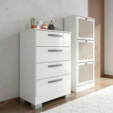 Imagem de Kit Cômoda Alice E Sapateira 3 Portas Branca Poquema Branco