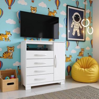Imagem de Cômoda Com Sapateira Infantil Tv Quarto 4 Gavetas 1 Porta Branco Branco