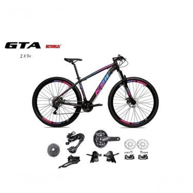 Imagem de Bicicleta Aro 29 Ksw Xlt Kit 2x9 Gta Sunrun Freio Disco K7 11/36 Pedivela 24/38d Garfo Trava - Preto/pink/azul Tam.17