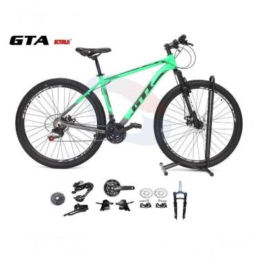 Imagem de Bicicleta Aro 29 Gti Roma Kit 2x9 Gta Sunrun Freio Disco K7 11/36 Pedivela 24/38d Garfo Com Trava - Cinza/verde Tam.19