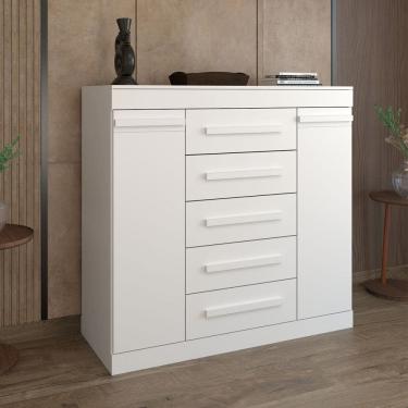 Imagem de Cômoda Divino 2 Portas 5 Gavetas 100% Mdf Branco - Panorama Móveis