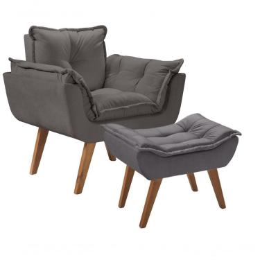 Imagem de Kit Poltrona Opalla Com Puff Moveis D Salla Cinza.