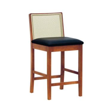 Imagem de Banqueta Média Pérola Madeira Maciça Com Telinha C- 62cm Altura - Amêndoa Corano Preto