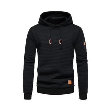 Imagem de Moletom Masculino Quente Com Padrão Waffle, Casual, Sólido, Pullover S