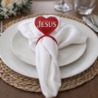 Imagem de Kit Anéis Porta Guardanapo Jesus Plástico Kit com 6 Unidades  Mesa Pos