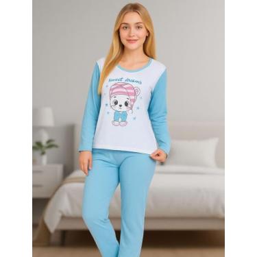 Imagem de Pijama Feminino Inverno de Frio Quentinho Manga Longa Calça Comprida- 