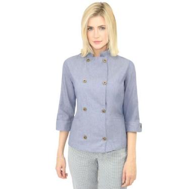 Imagem de Dólmã Chefe de Cozinha Feminina Jeans Manga 3/4 - Camisa Chefe de Cozi
