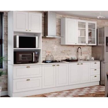 Imagem de Kit Cozinha Modulada 5 Peças Americana 1 Aéreo + 2 Balcões + 1 Paneleiro + 1 Complemento Sem Pia Cz127 Branco