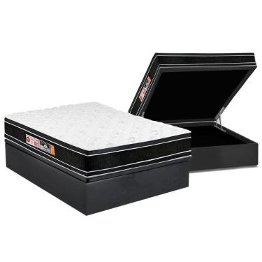 Imagem de Cama Box Baú Casal: Colchão Espuma D33 Castor Black E White Face Euro Pillow + Base Gray(138X188)