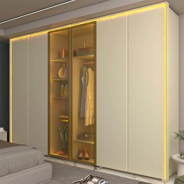 Imagem de Guarda-roupa Casal 6 Portas 2 Portas Reflecta com Led com Pés 100% Mdf Splendor Off White