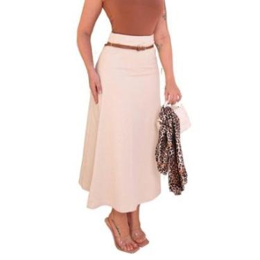 Imagem de Saia de Linho Midi com Cinto Evasê-Feminino
