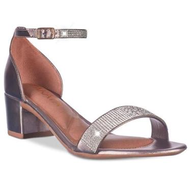 Imagem de Sandalia Feminina Salto Baixo Metalizado Manta Strass A358 - Takata, P