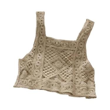 Imagem de Top Cropped Feminino Sem Mangas Em Crochê Com Bordado De Renda, Estilo