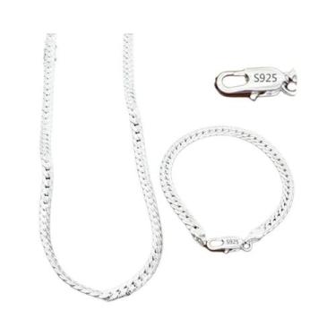 Imagem de Conjunto De Colar E Pulseira De Cadeia Lateral Em Prata Esterlina 6mm,