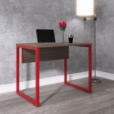 Imagem de Escrivaninha Mesa Escritório Pe25 90cm Walnut E Vermelho - Pandin Móve