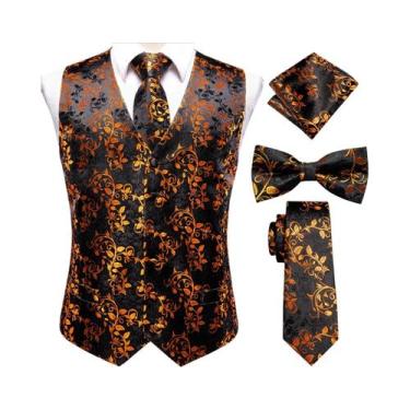 Imagem de Colete De Luxo Masculino Dourado Com Gravata Borboleta, Lenço De Bolso