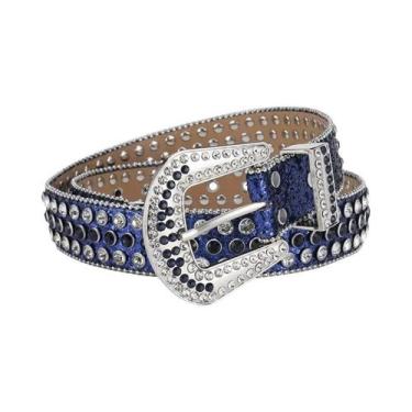 Imagem de Cinto Masculino Grande De Couro Com Strass E Rebites Brilhantes Estilo