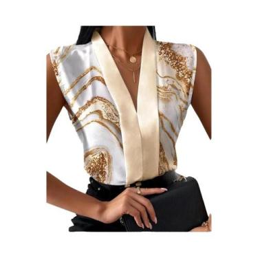 Imagem de Blusa sem mangas decote v feminino, top estampado, streetwear elegante