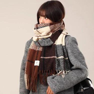 Imagem de Cachecol de Lã Unissex Grosso para Inverno cores clássicas Cor:Marrom 