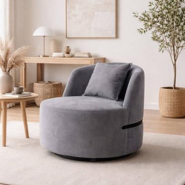 Imagem de Poltrona Giratória em Veludo com Molas Ensacadas Laila Cinza/Preto