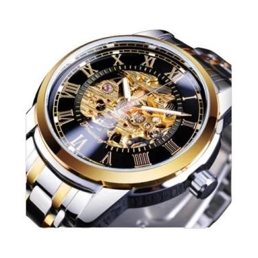 Imagem de Relógio Mecânico Masculino Forsining 349 Em Aço Inoxidável Preto Prate