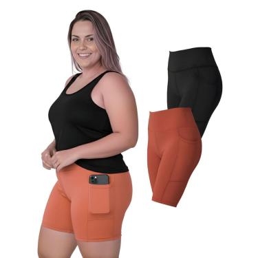 Imagem de Kit 2 Bermudas Fitness Bolsos Laterais Plus Size-Feminino