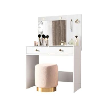 Imagem de Penteadeira Camarim com Espelho Ideal 2 Gavetas Branco Moval, Branco