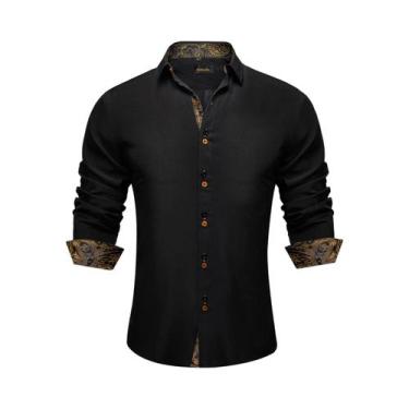 Imagem de Camisa Social Masculina De Manga Longa Preta Com Estampa Paisley Verme