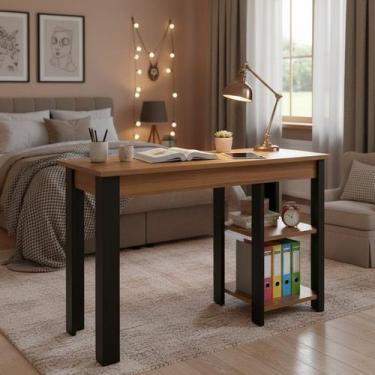 Imagem de Mesa de Escritório Office  Design Industrial Moderno com Prateleiras L