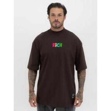 Imagem de Camiseta Camisa Oversized Gola Alta Estampa Rich Boy Streetwear Algodão Premium Marrom-Masculino