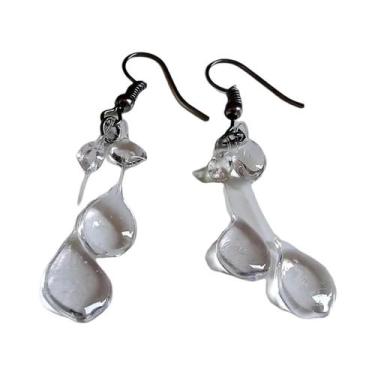 Imagem de Brincos Artesanais Transparentes Com Borlas Em Resina Epóxi Imitando G