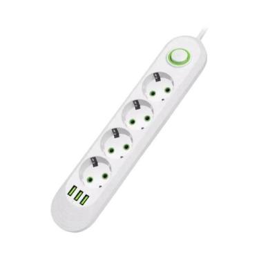 Imagem de Tomada Elétrica De 2500W Com Plugue EU E 3 Portas USB, Extensão Com Pi