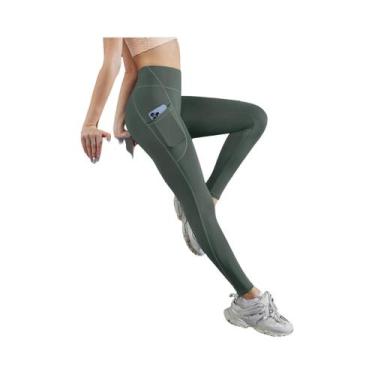 Imagem de Leggings De Cintura Alta Em Cor Sólida Para Mulheres Com Bolsos Latera